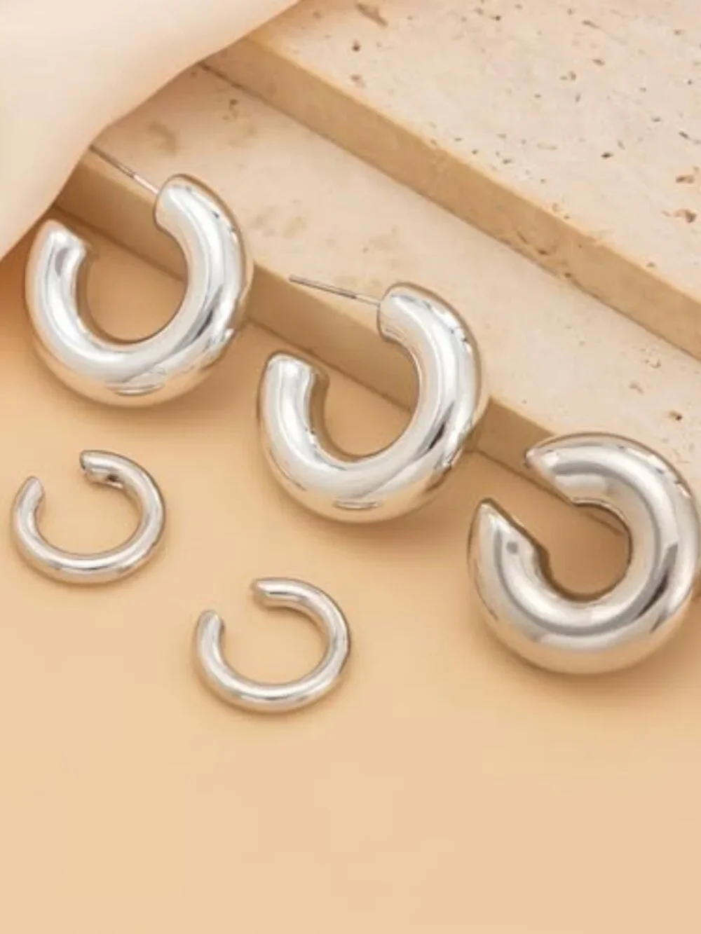 5Pcs Ear Cuff Ears Statement Gold Round Hie Hoop Chunky Big Silver Clip On